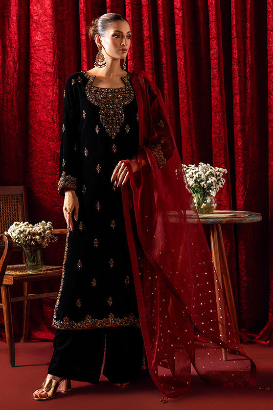 Bagh-E-Makhmal Separates By Zaaviay Stitched Black Jade (Three Piece)