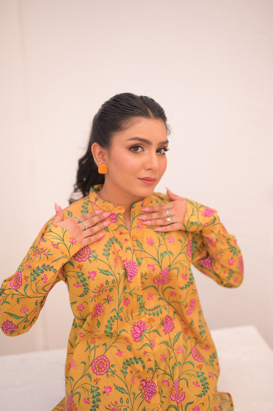Noor E Gul By Tehzeeb Threads Floral Collection-Soft Lawn Stitched 2 Piece (Shirt/Trouser)-TF-10