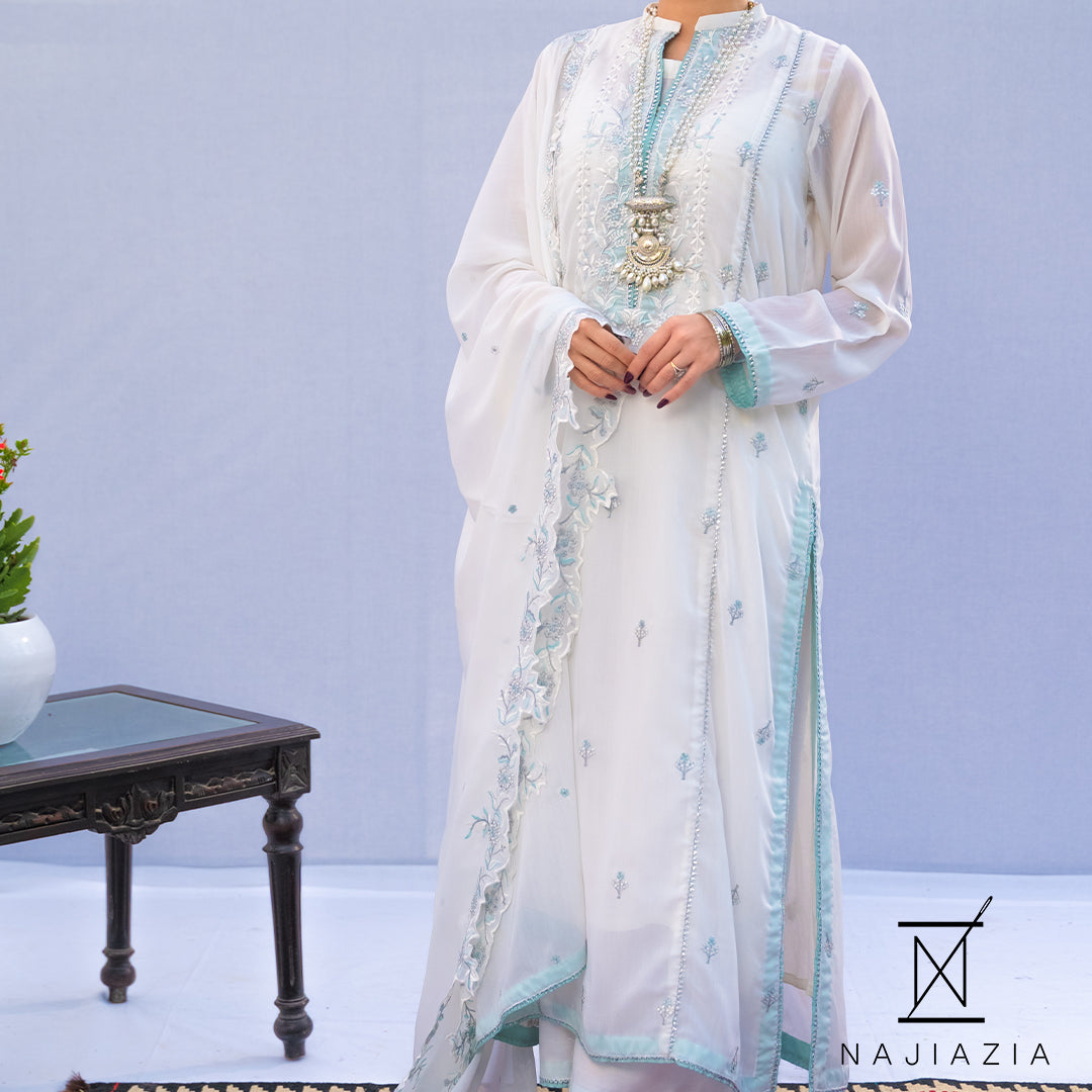 Najia Zia Stitched 2 Piece Georgette Collection'2025-Snow White