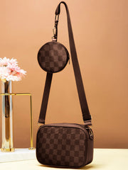 Fineur Checkered Coin Crossbody Bag ~ Brown