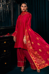 Lux Edit By Zaaviay Stitched Fuschia Charm (Three Piece)