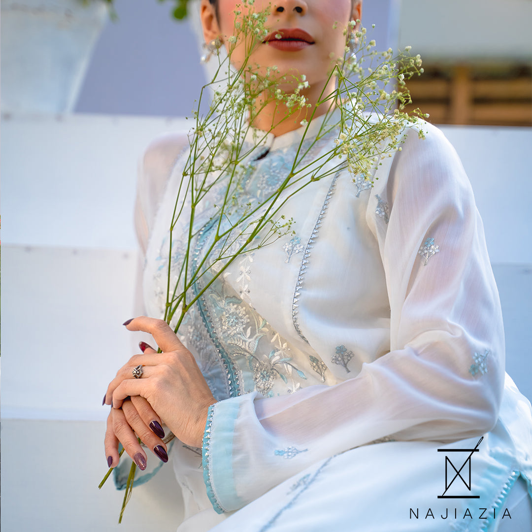 Najia Zia Stitched 2 Piece Georgette Collection'2025-Snow White