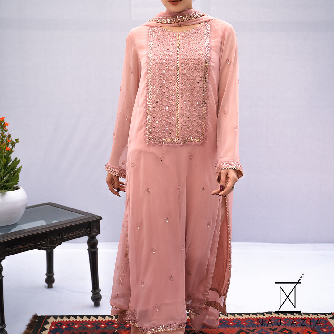 Najia Zia Stitched 3 Piece Formals Collection'2025-Salmon