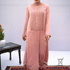 Najia Zia Stitched 3 Piece Formals Collection'2025-Salmon