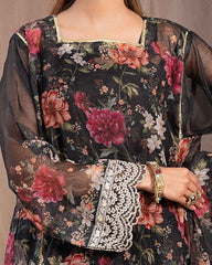 Ayla Studio Stitched Embroidered chiffon  3PC - Black Garden
