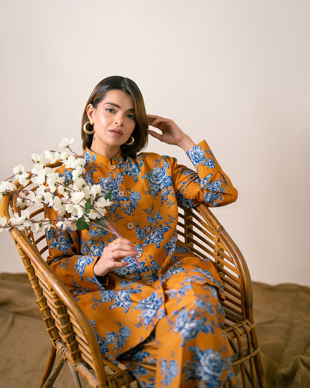 Ayla Studio Stitched PRINTED ESSENTIAL 2PC CO-ORD - Saffron Yellow