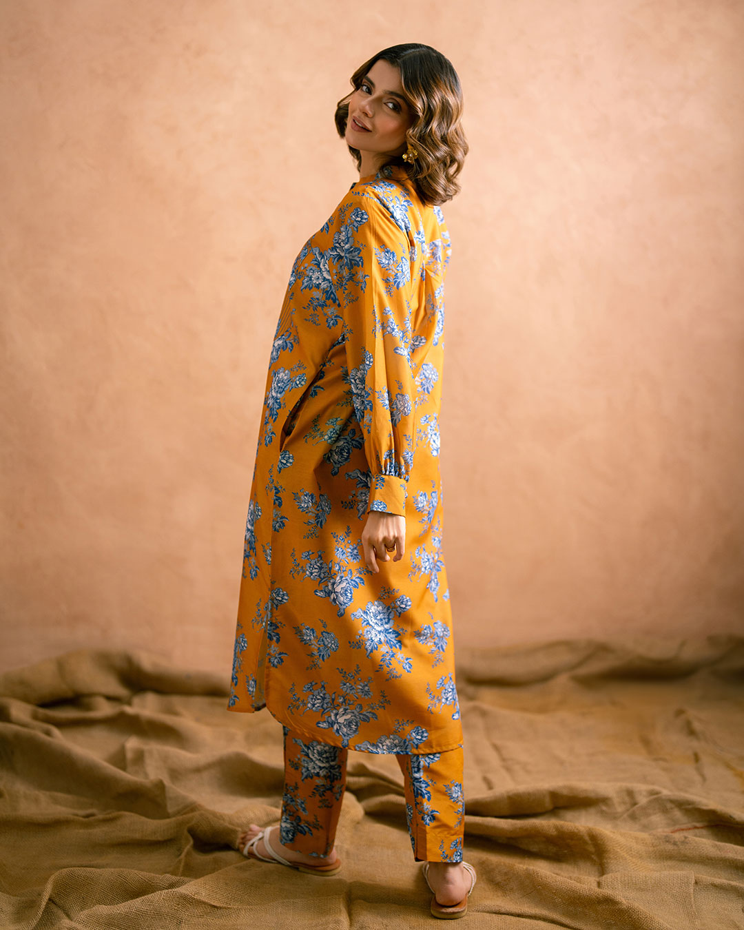 Ayla Studio Stitched PRINTED ESSENTIAL 2PC CO-ORD - Saffron Mix