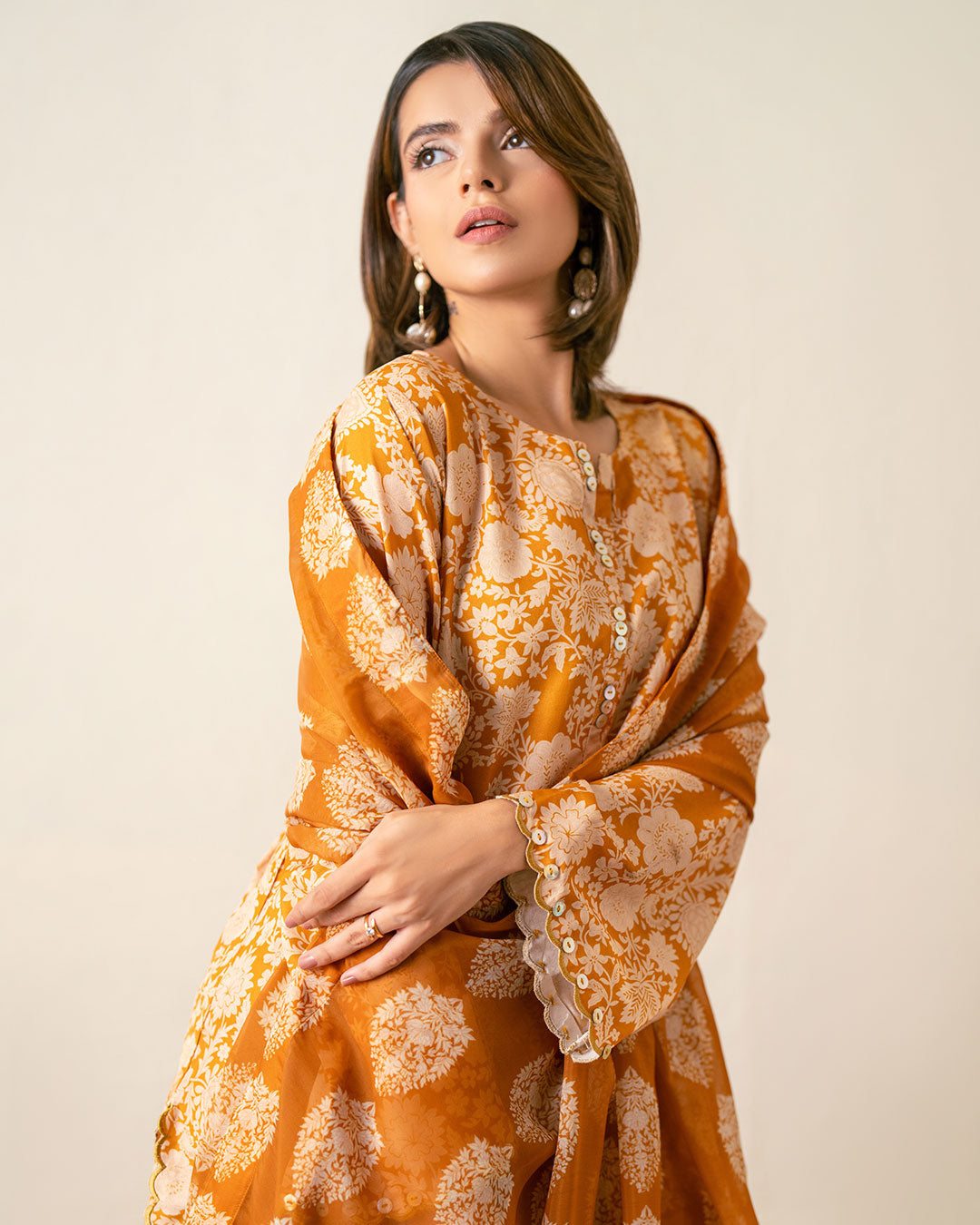 Ayla Studio Stitched PRINTED ESSENTIAL 2PC CO-ORD - Burnt Ocher