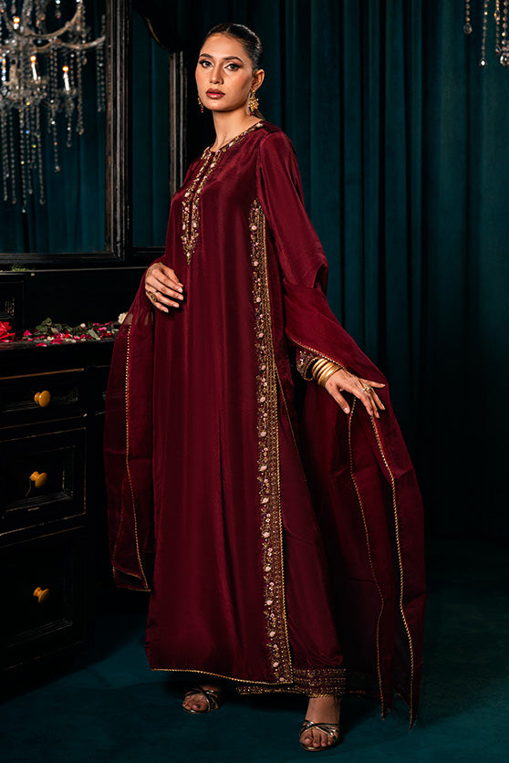 Lux Edit By Zaaviay Stitched Burgundy Beauty (Three Piece)