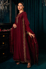Lux Edit By Zaaviay Stitched Burgundy Beauty (Three Piece)