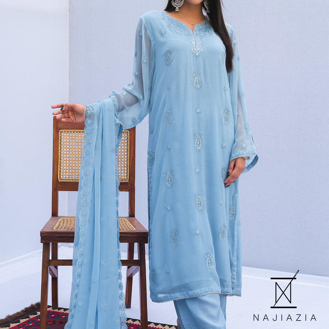 Najia Zia Stitched 3 Piece Formals Collection'2025-Azure