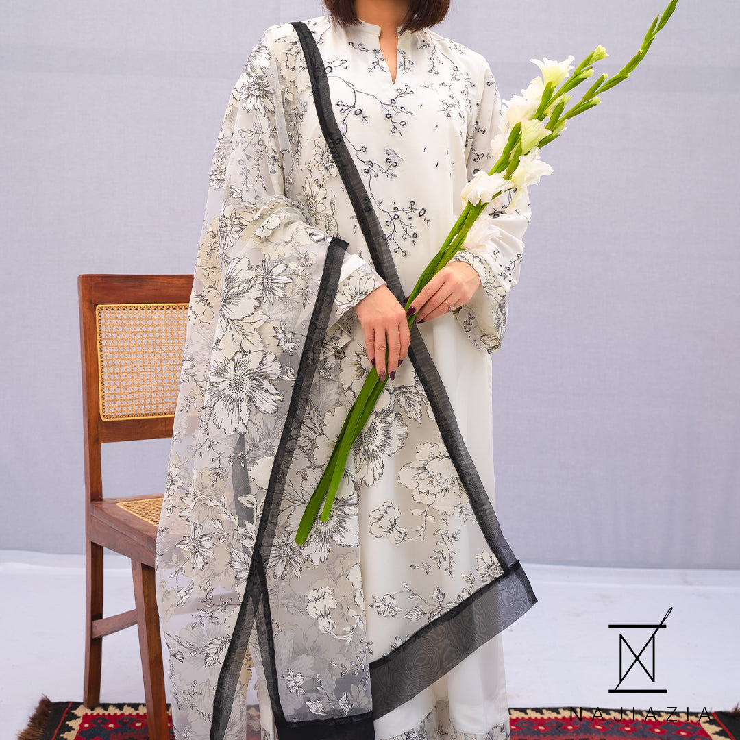 Najia Zia Stitched 3 Piece Georgette Collection'2025-Black Bird