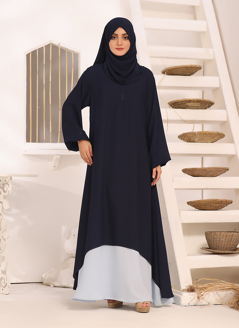 Hijab Ul Hareem Midnight Blue Double Georgette Front Closed Abaya - 0120-B-241