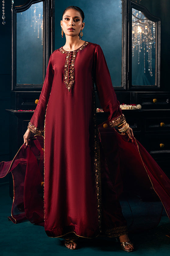 Lux Edit By Zaaviay Stitched Burgundy Beauty (Three Piece)