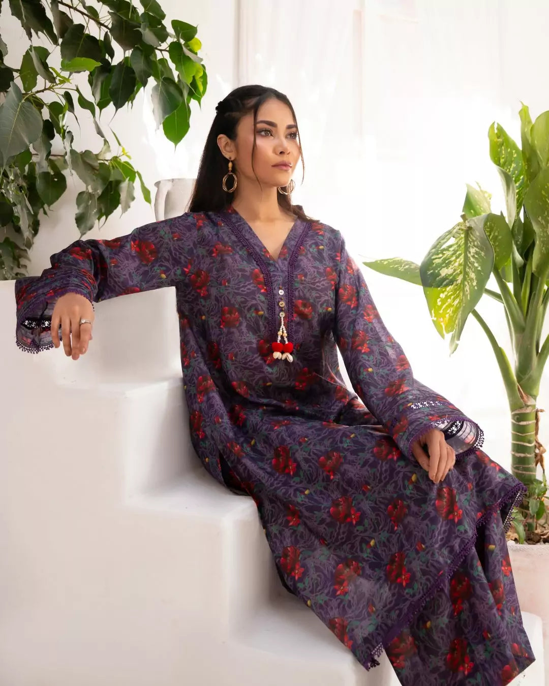 Ayla Studio Stitched PRINTED ESSENTIAL CO-ORD - Purple Haze