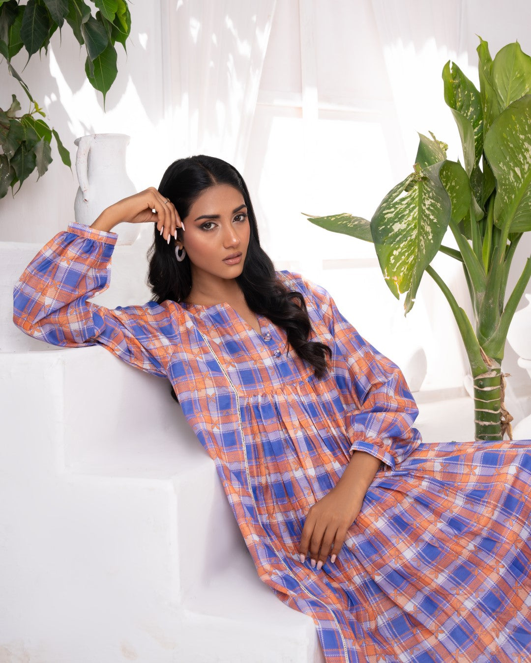 Ayla Studio Stitched PRINTED ESSENTIAL CO-ORD Sky Checks