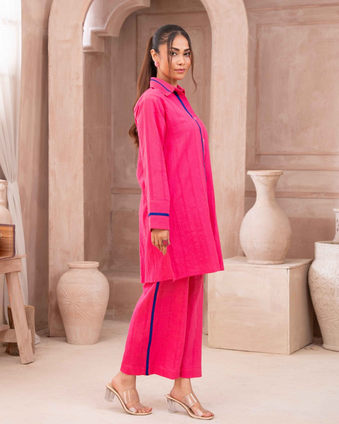 Ayla Studio Stitched SOLID ESSENTIAL  CO-ORD - Pink Ocean