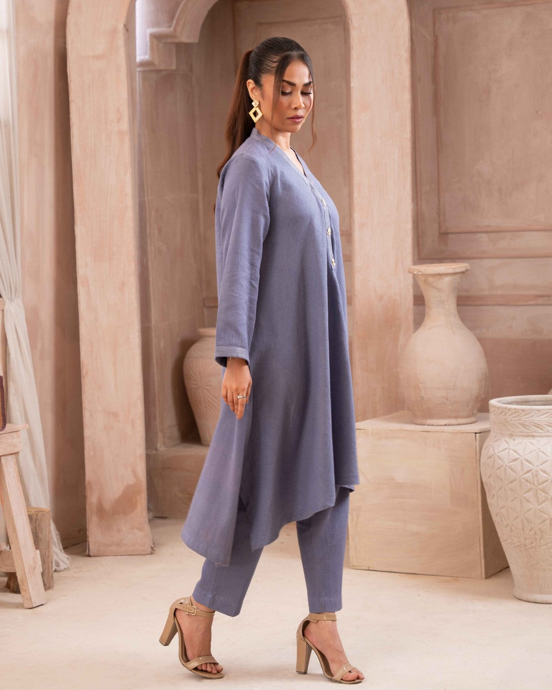 Ayla Studio Stitched SOLID ESSENTIAL  CO-ORD - Aqua Gold