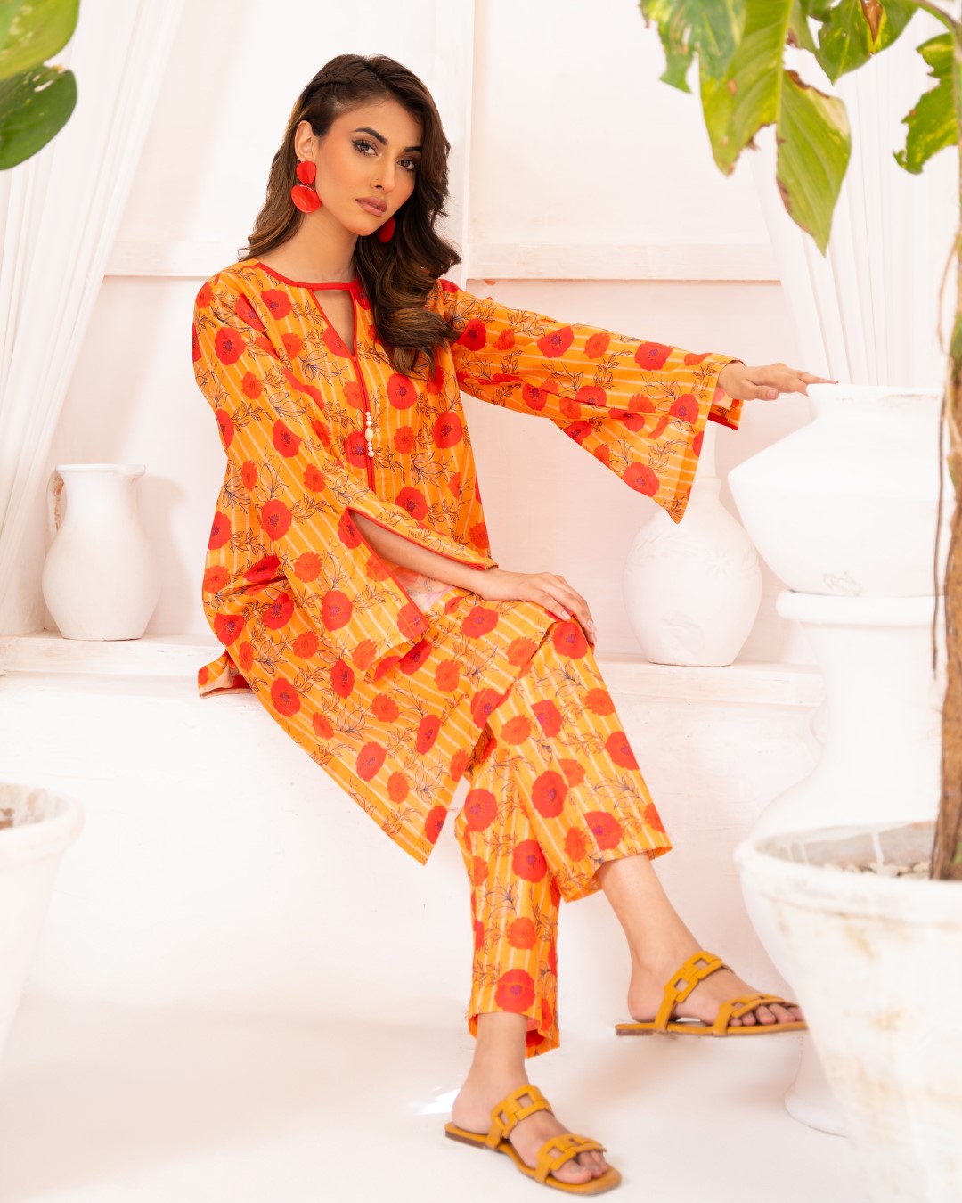 Ayla Studio Stitched PRINTED ESSENTIAL CO-ORD - Marigold