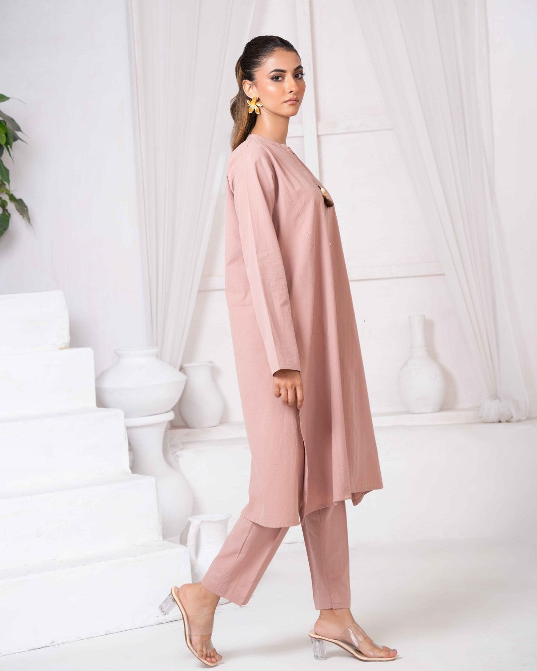 Ayla Studio Stitched SOLID ESSENTIAL  CO-ORD - Blush