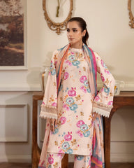 Summer Scent By Nine Needles Stitched 3 Piece Summer Collection'2025-Peach Sorbet-NP-01