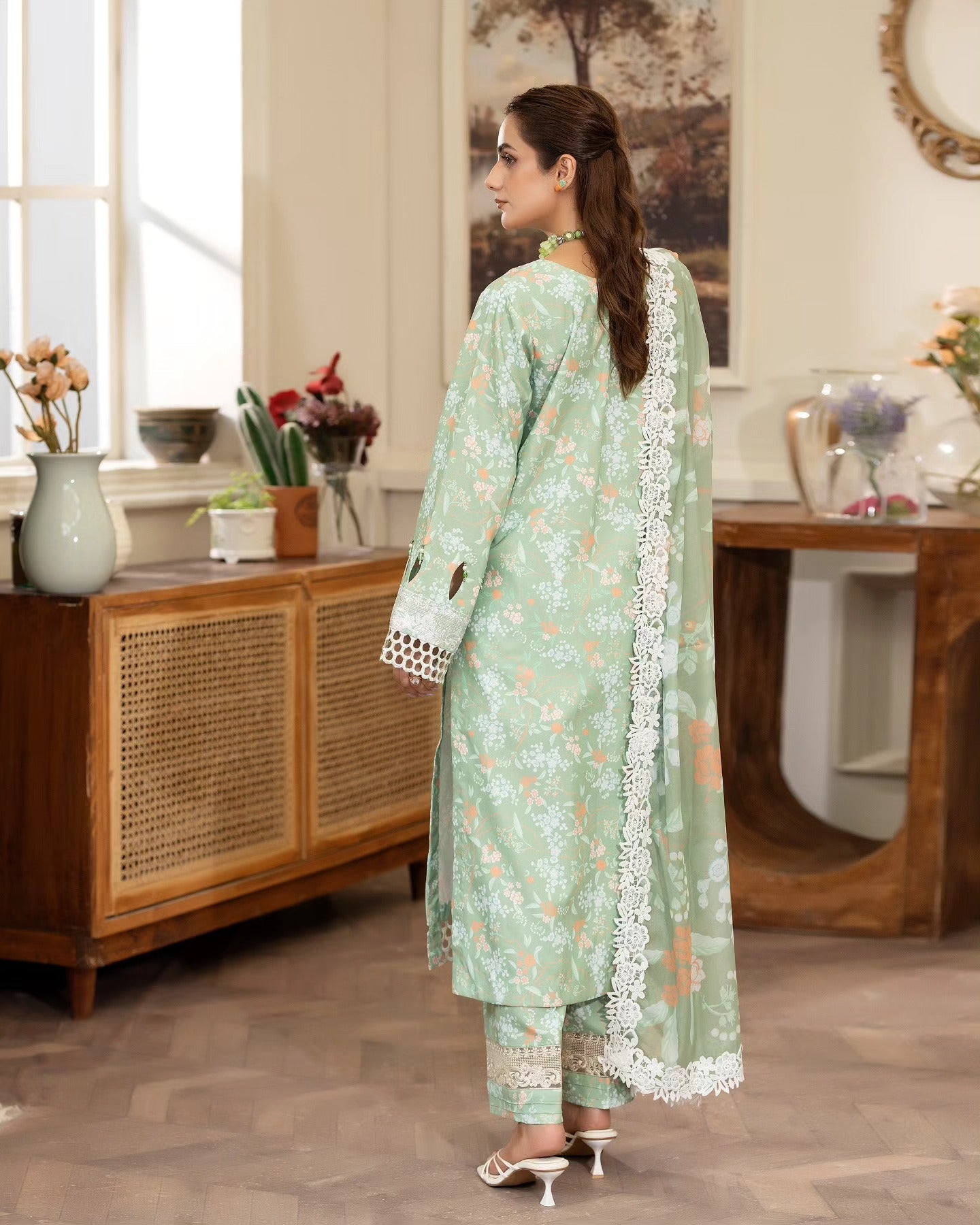 Summer Scent By Nine Needles Stitched 3 Piece Summer Collection'2025-Mint Blossom-NP-04