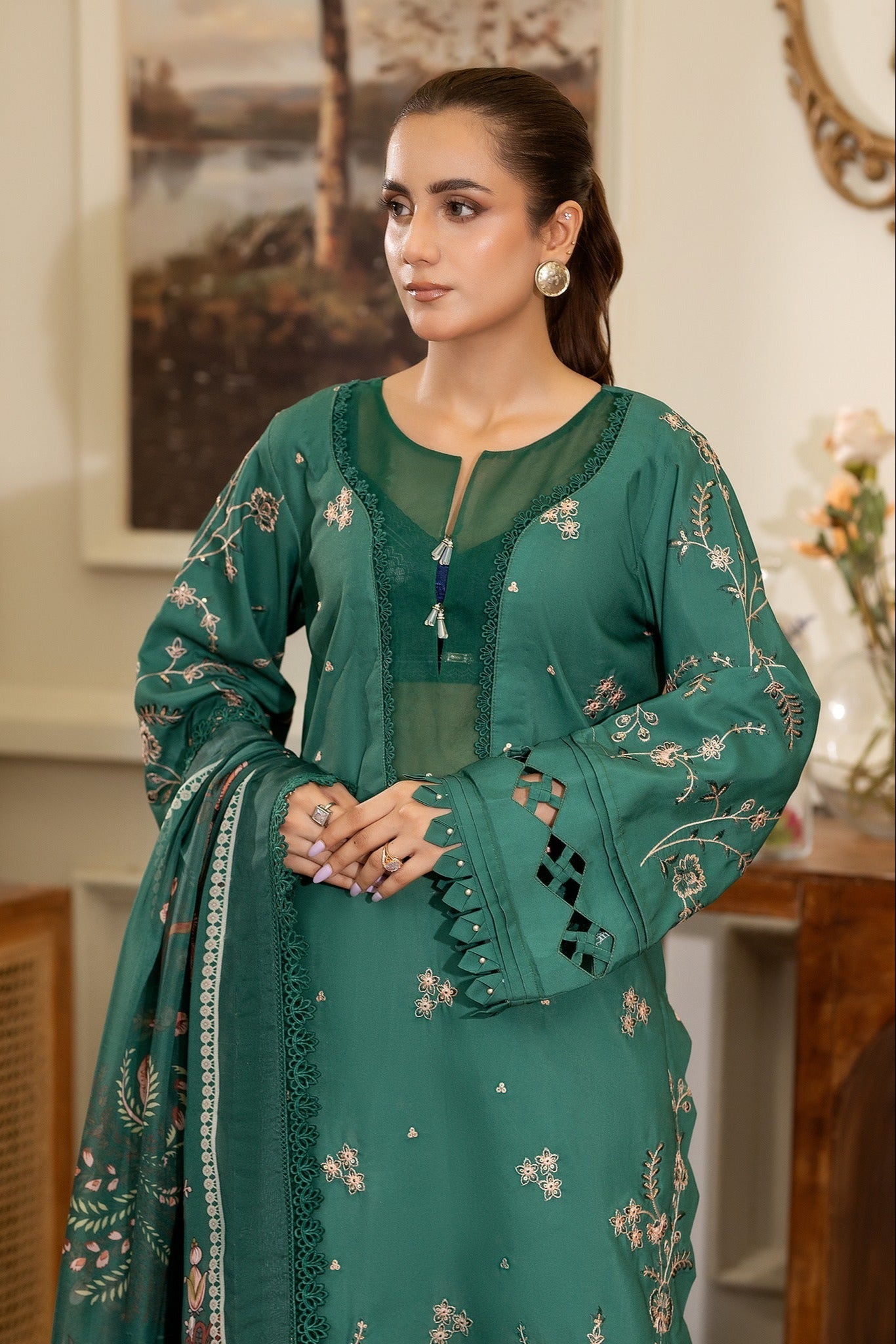 Summer Scent By Nine Needles Stitched 3 Piece Summer Collection'2025-Emerald Dream-NP-09