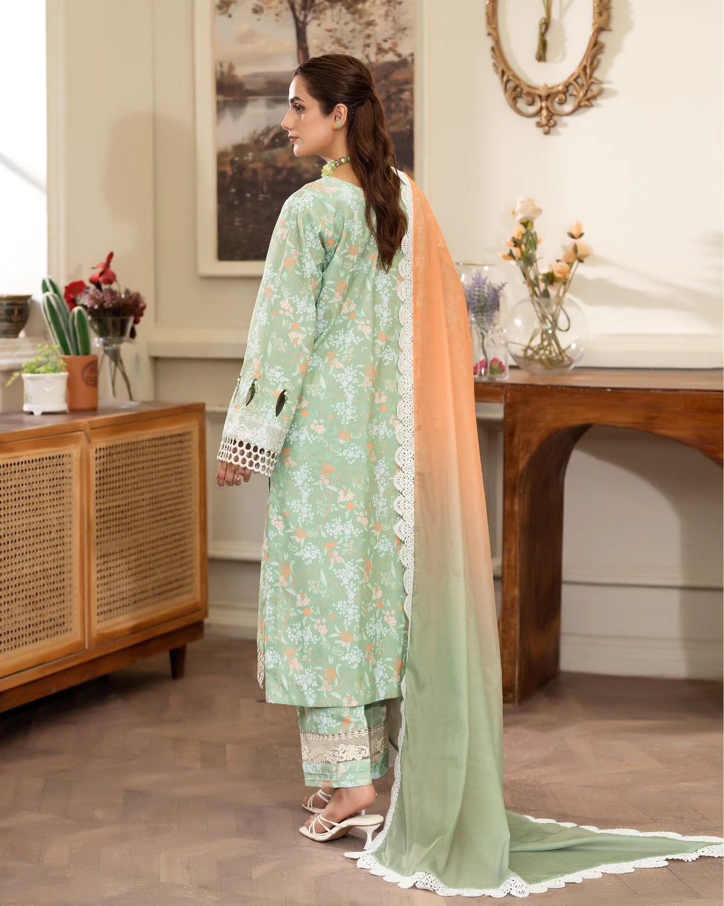Summer Scent By Nine Needles Stitched 3 Piece Summer Collection'2025-Mint Blossom-NP-04