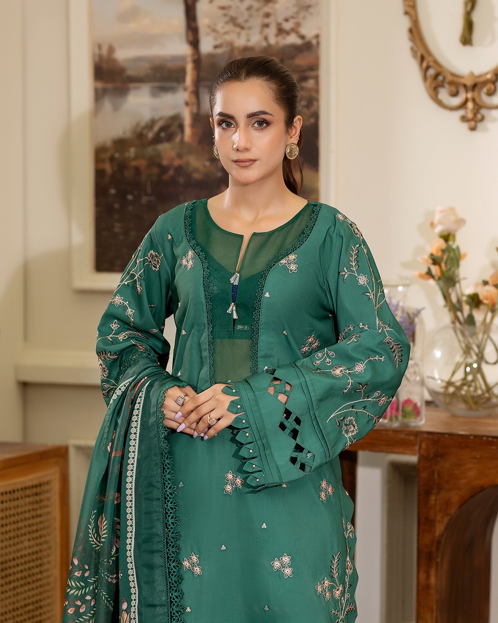 Summer Scent By Nine Needles Stitched 3 Piece Summer Collection'2025-Emerald Dream-NP-09
