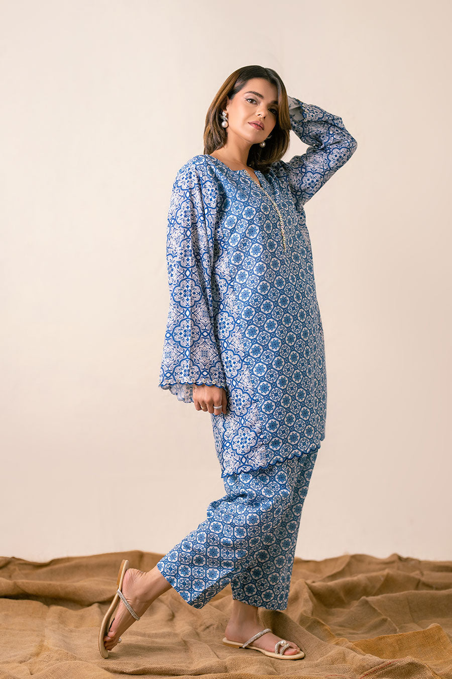 Ayla Studio Stitched PRINTED ESSENTIAL 2PC CO-ORD - Spanish Mosaic
