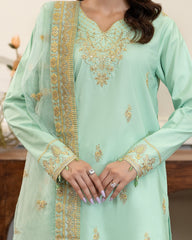 Summer Scent By Nine Needles Stitched 3 Piece Summer Collection'2025-Dewdrop Green-NP-13
