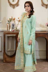 Summer Scent By Nine Needles Stitched 3 Piece Summer Collection'2025-Dewdrop Green-NP-13