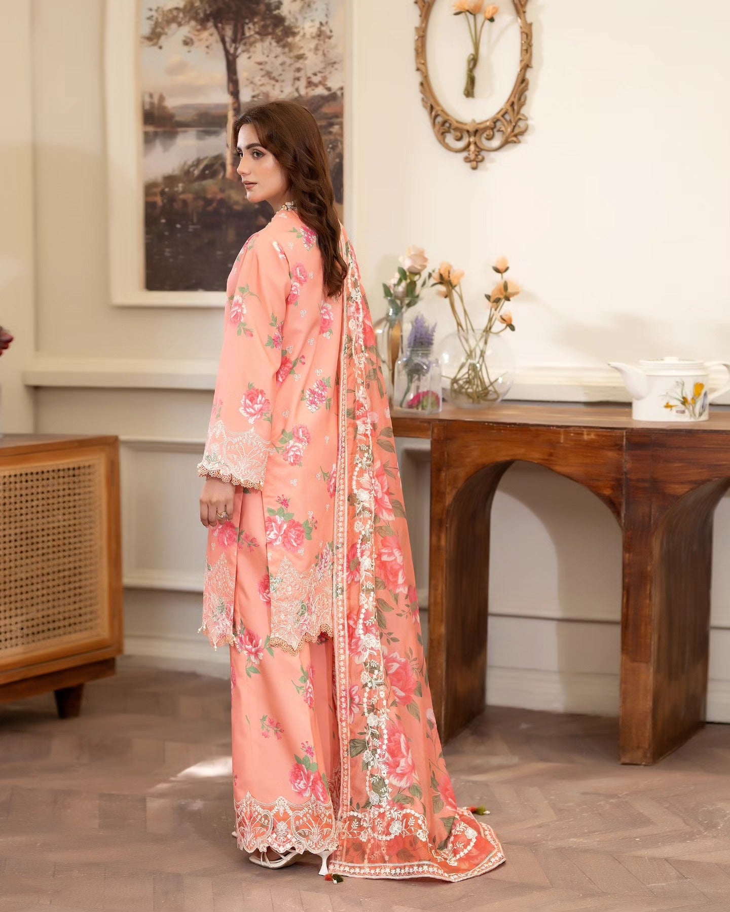 Summer Scent By Nine Needles Stitched 3 Piece Summer Collection'2025-Pink Peony-NP-05