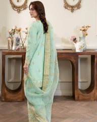 Summer Scent By Nine Needles Stitched 3 Piece Summer Collection'2025-Dewdrop Green-NP-13