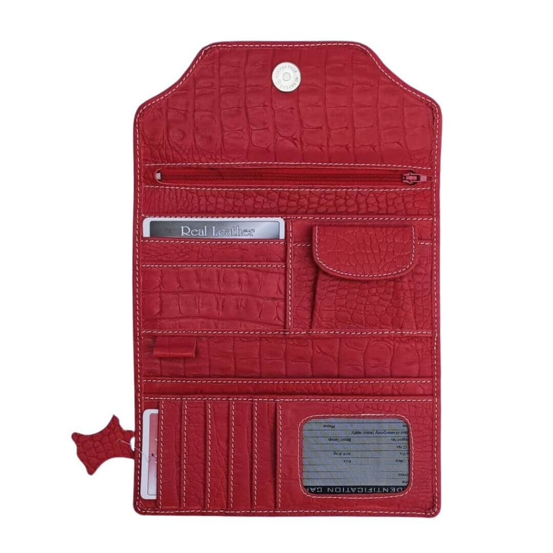 Bag X Leather Crocodile Long Wallet 3 Folds Red