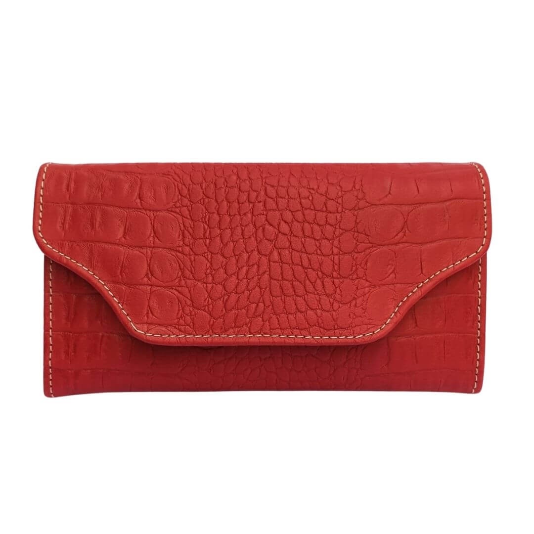 Bag X Leather Crocodile Long Wallet 3 Folds Red