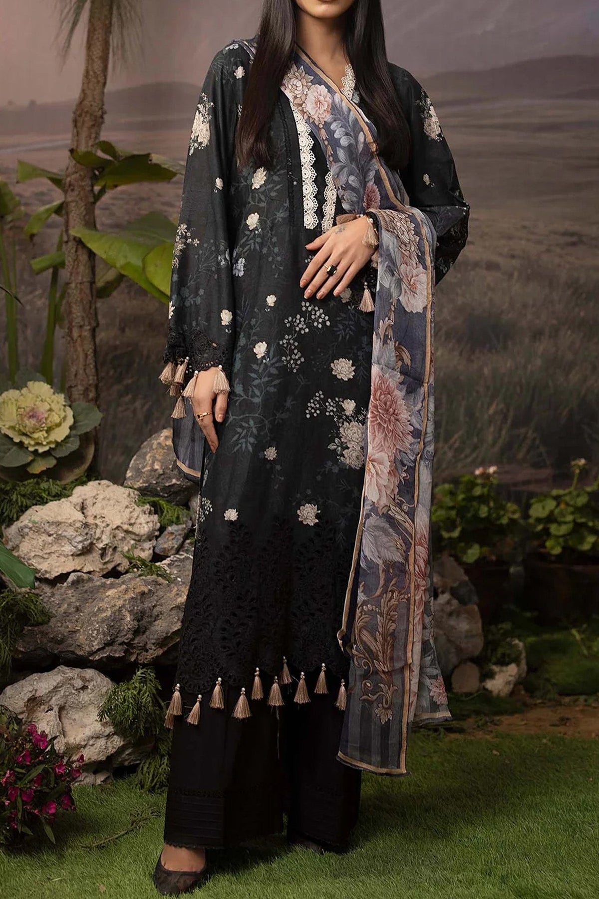 Printskari By Adan's Libas 3 Piece Unstitched Emb Lawn Collection'2024-AL-04