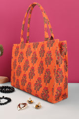 Fineur Canvas Tote Bag Orange Floral