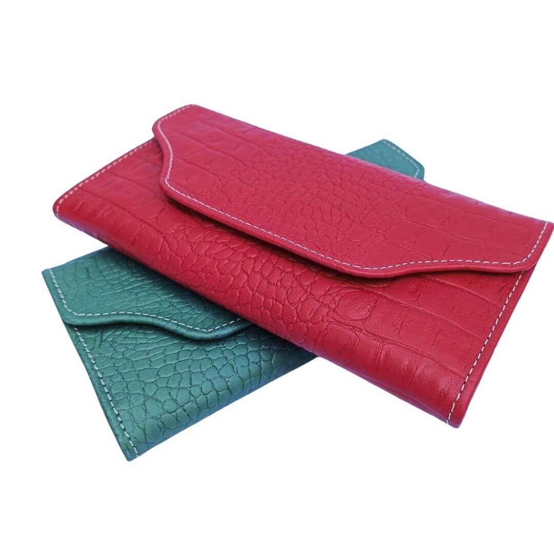 Bag X Leather Crocodile Long Wallet 3 Folds Red