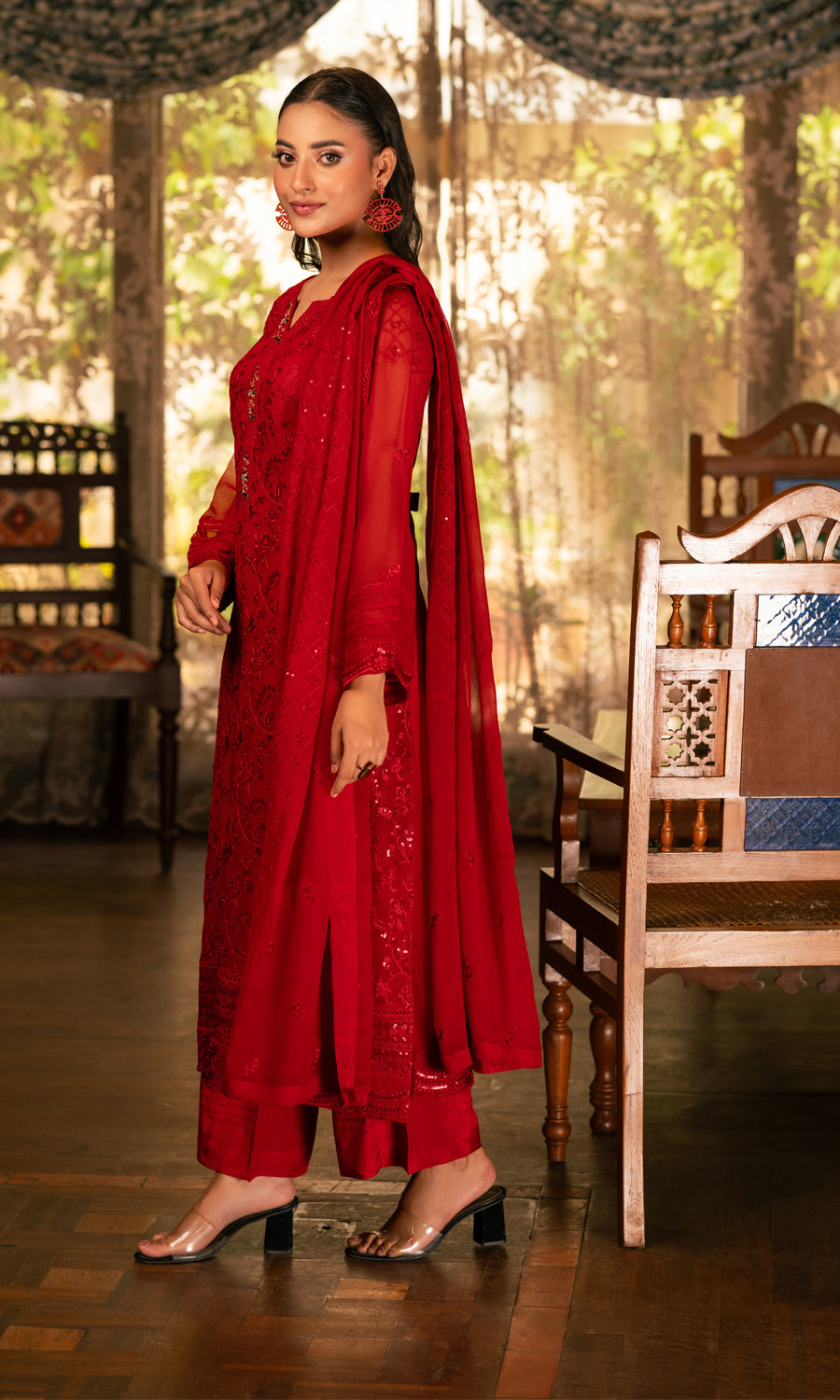 Shamooz Stitched 3 Piece Formals Collection'2025-Barn Red SE-041
