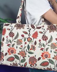 Fineur Canvas Tote Bags Beige Multiflower