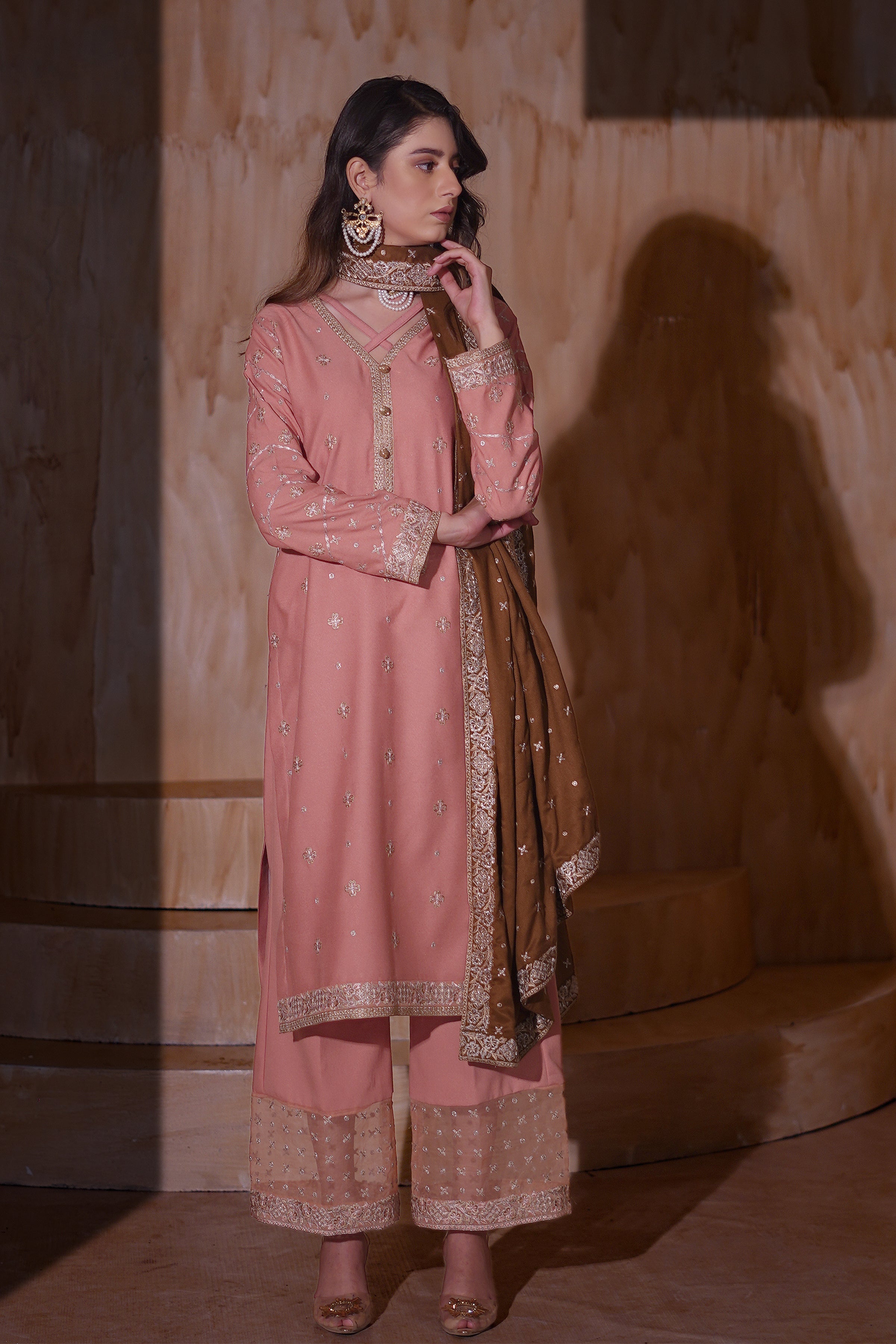 Aayra Stitched Winter Collection'2025-AY1147 - Peach Buds 3Pc