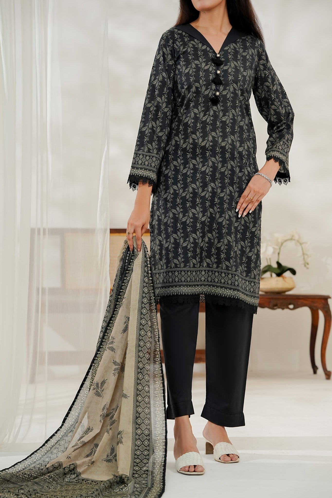 Aizal Stitched 3 Piece Printed Lawn Collection'2025-D-643-Dark Grey