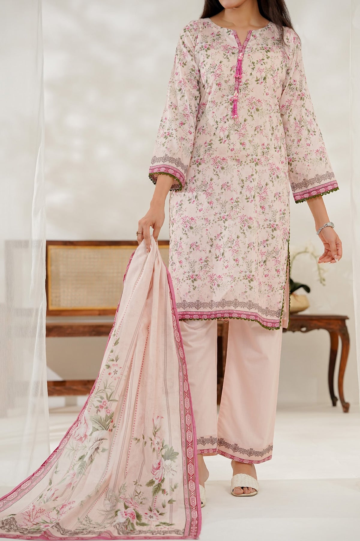 Aizal Stitched 3 Piece Printed Lawn Collection'2025-D-644-Pink