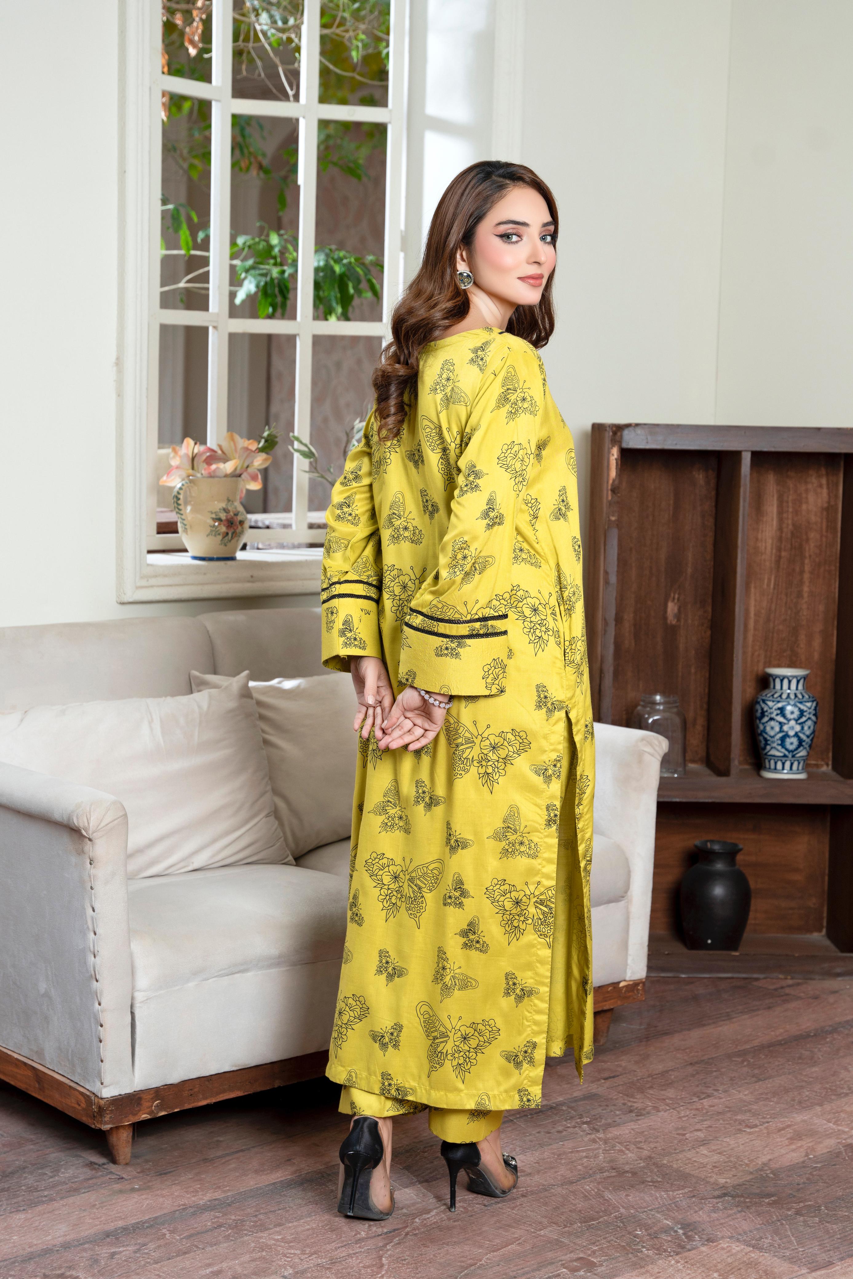 BK Clothings Stitched 2 Piece Lawn Collection-Butterfly print