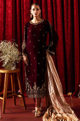 Bagh-E-Makhmal Separates By Zaaviay Stitched Warm Chestnut (Three Piece)