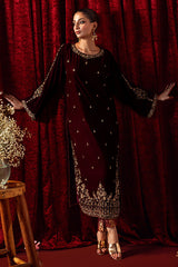Bagh-E-Makhmal Separates By Zaaviay Stitched Warm Chestnut (Three Piece)