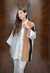 Manahils Stitched Co Ords Neutral Fringes White