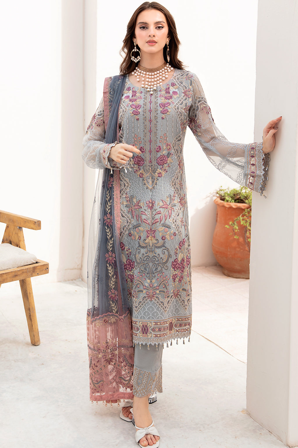 Chevron by Ramsha Unstitched 3 Piece Chiffon Vol-07 Collection'2023-A-703