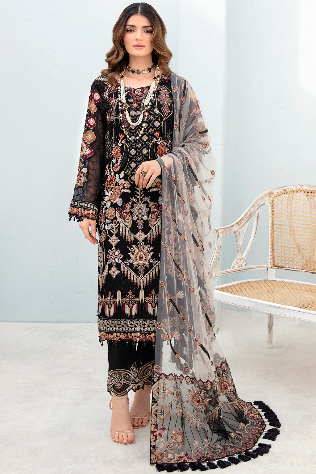 Chevron by Ramsha Unstitched 3 Piece Chiffon Vol-07 Collection'2023-A-707